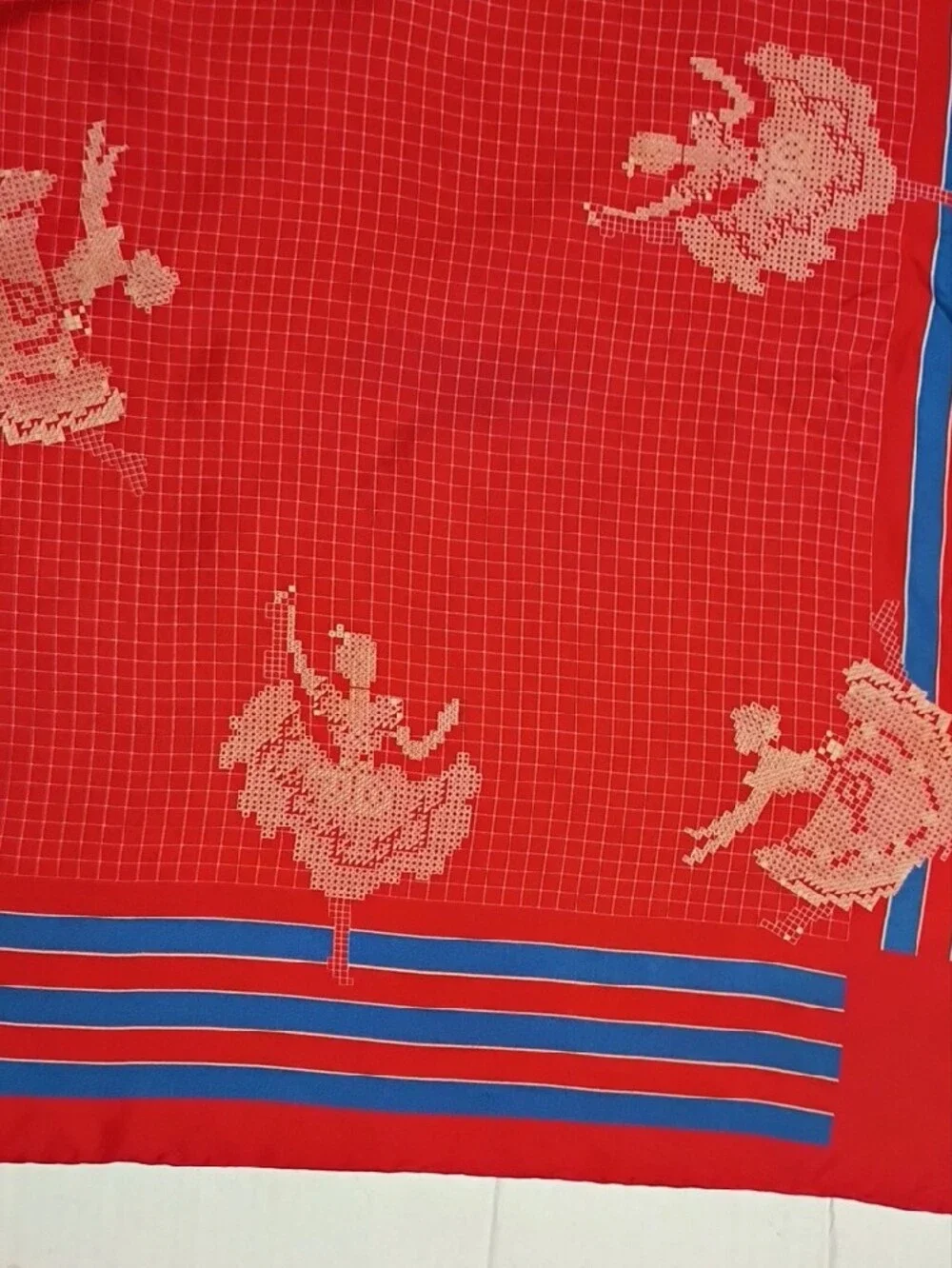 ❤️VTG LIBERTY OF LONDON ALL SILK Ballet Theme Red White Blue Scarf